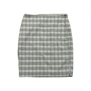 Ann Taylor Short Pencil Mini Skirt‎ Womens 4P S Green Cream Plaid Lined Slit EUC